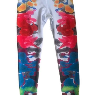 Terez Blossomed Inkblot Double Knit Tall Band Leggings White Multicolor Sz Small