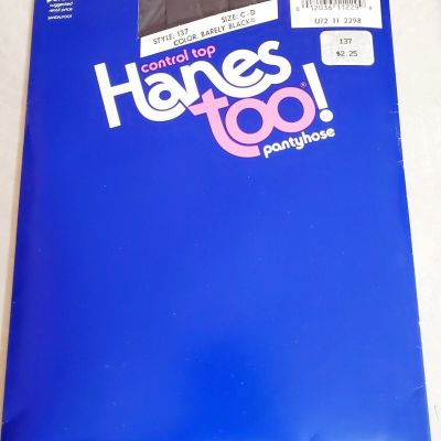 Hanes Too Day Sheer Control Top Pantyhose Barely Black Size CD Vintage Style 137