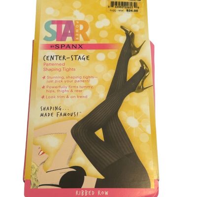 Spanx Center-Stage Patterned Shaping Tights Womens Size C Black Ribbed Row