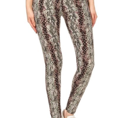 Yoga Style Banded Lined Snakeskin Printed Knit Legging With High Waist.