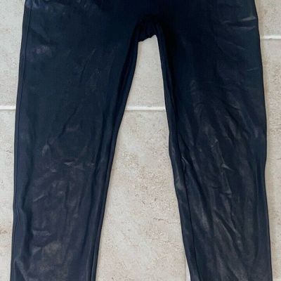 Spanx Leggings Womens Petite Black Faux Leather Compression Size 2X/2TG