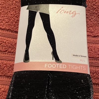 Icing Footed Tights Black Silvery Metallic Size M/L NEW Party Formal Prom