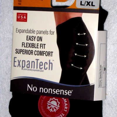 No Nonsense Opaque Tights w/Control Top ExpanTech Black Size L/XL  1 Pair  NEW