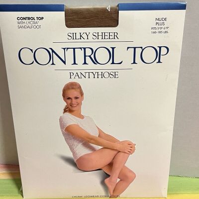 NOS pantyhose silky sheer control top plus size Nude sandalfoot Kathie Lee