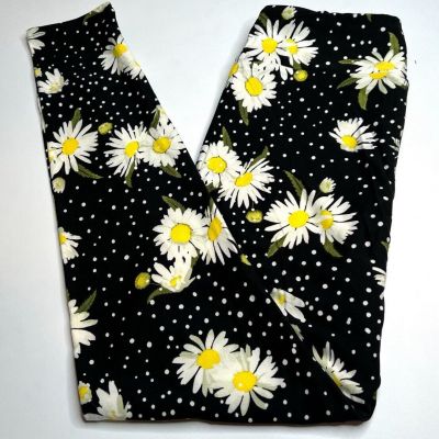 NEW LuLaRoe OS Leggings BLACK WHITE YELLOW Aster Autumn DAISY POLKA DOT Flower