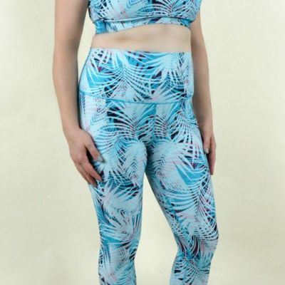 Glyder Women's Size Large Blue Palm Leaf Print Leggings Pant