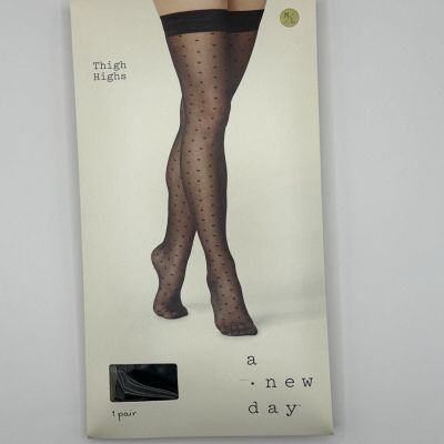 A New Day - Women's Polka Dot Back Seam Thigh Highs - Black -M/L