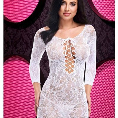 Lapdance Lace Off the Shoulder Mini Dress Stocking - One Size - White