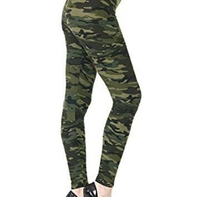 High Waisted Leggings -Soft & Slim - Solid One Size Plus Camouflage Army
