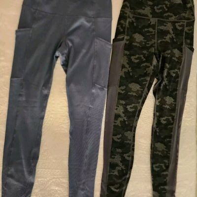 Fabletics camo grey black mesh leggings & grey ribbed Lukka lux lot woman size S