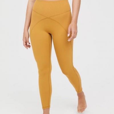 Aerie Offline Goals Mustard Yellow Ribbed Athletic Leggings Size XL