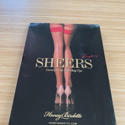 ?? Honey Birdette Raspberry Sheers Stay Up Stockings Size Small Sexy New ??