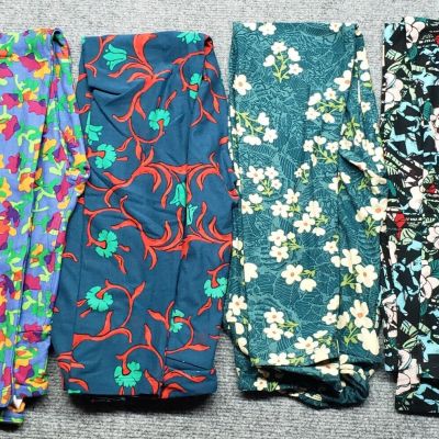 LuLaRoe Womens Multicolor One Size Floral Leggings Lot of 4 New