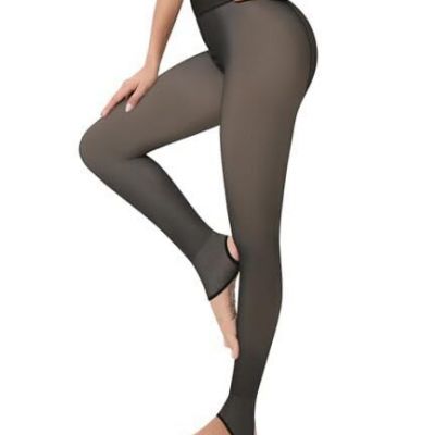 Fleece Lined Tights for Women Thermal XX-Large 220g Stirrup Translucent-black