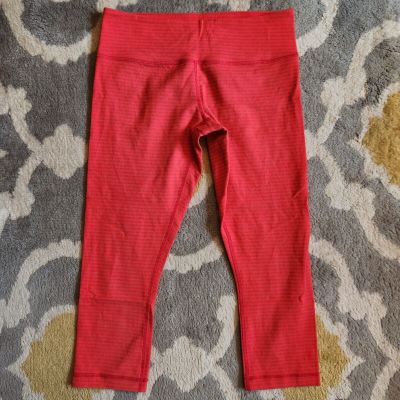 Lululemon Wunder Under Crop Leggings. Color is red with stripes. Size dot 8