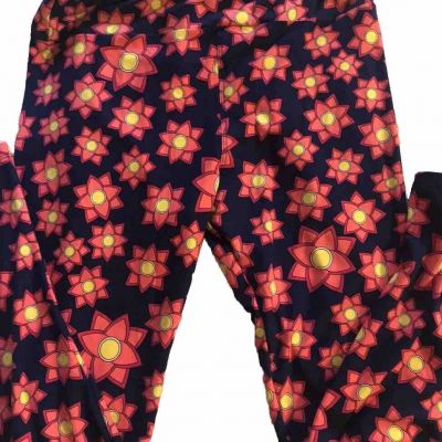 LuLaRoe Tall Curvy Leggings Womens Pants/pjs LG New Dark Blue w/flowers