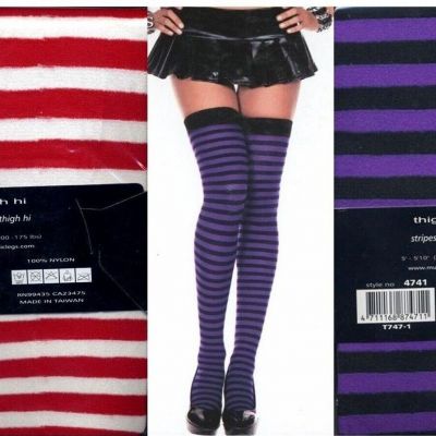 Striped Costume Stockings Thigh Hi Black/Purple Red/White Adult Music Legs 4741