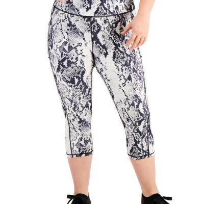 Ideology Plus Size Snakeskin-Print Cropped Leggings, White, 3X