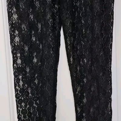 Punk Rave Black Gothic Women's Sheer Floral Lace Stretch Cotton Leggings M