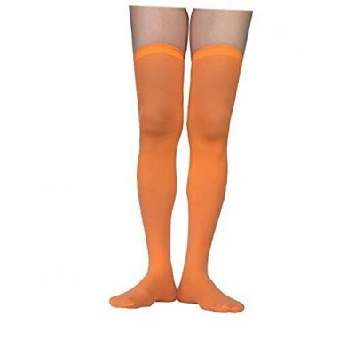 Thigh High Stockings for Women, Nylon School Girl Opaque Silk Knee High Orange