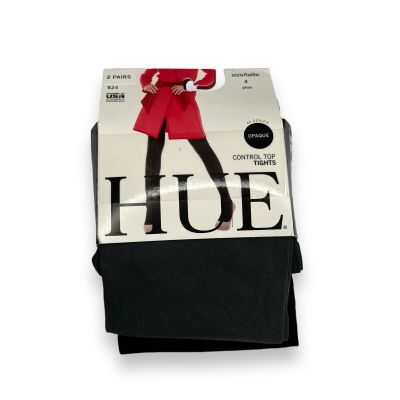 HUE Womens 2 Pair Pack Opaque Tights with Control Top Cobblestone Black Size 4