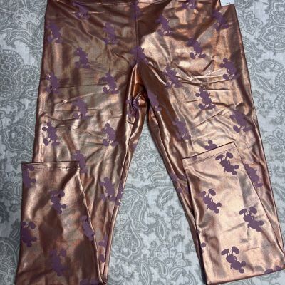 Disney Mickey Mouse Leggings Womens Pink Metallic Rose Gold Official Pants Large