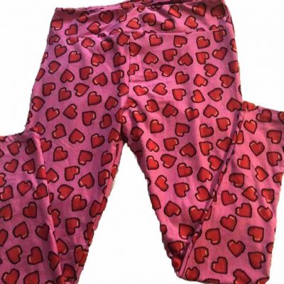 LuLaRoe TC 32” W Leggings Womens Pants, Pj’s LG New Pink w/hearts Valentines