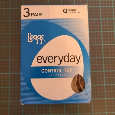 L'eggs Everyday Control Top Pantyhose w/ Sheer Toe, 3-Pack Size Q Color Nude