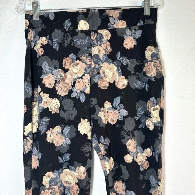 Torrid Black Floral Leggings 1 1X Stretchy Workout Cotton Spandex Ankle Length