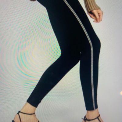 ZARA NEW WITH TAGS!! SEQUIN SIDE SEAM BLACK STRETCH HIGH-RISE LEGGINGS- SIZE XXL