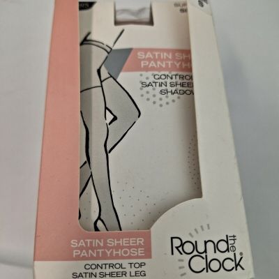 6 Prs Round The Clock Satin Sheer Control Top Shadow Toe Pantyhose Suntan Small