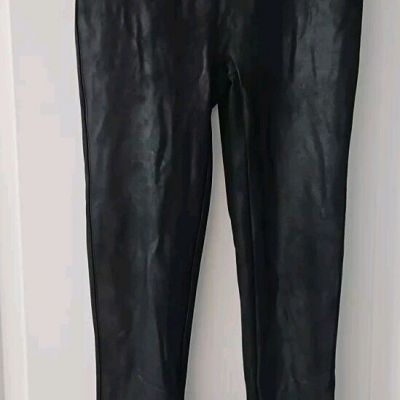 SPANX Faux Leather Leggings Women's Black Shiny Coated Shaping Pants Slim S/P