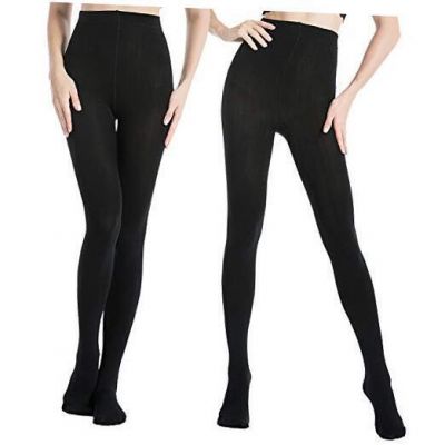 2 Pairs Fleece Lined Tights Winter Warm Thermal Tights for Women Large Black