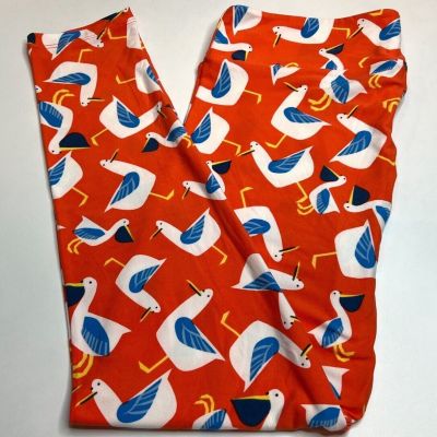 NEW LuLaRoe TC Leggings ORANGE BLUE Beach SEAGULL PELICAN Bird Nautical Ocean