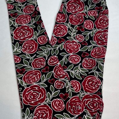 NEW LuLaRoe OS Leggings BLACK RED WHITE Green HEART Rose ROMANTIC Flower Floral