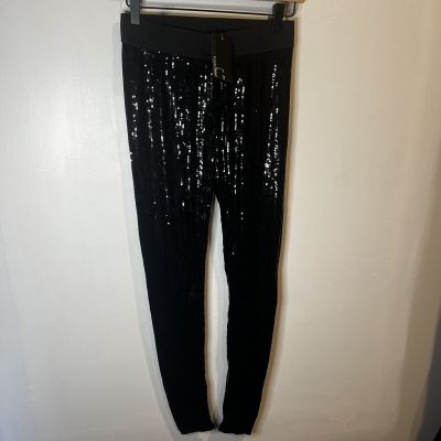 NWT | Womens | Gracia Fashion Black Sequin Leggings | Small