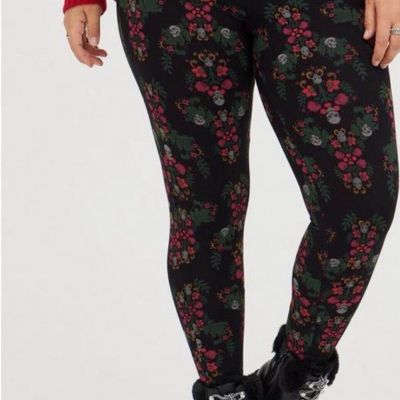 TORRID Black Pink Flower Skull Print Leggings Women’s Size 2X Pull On Stretch