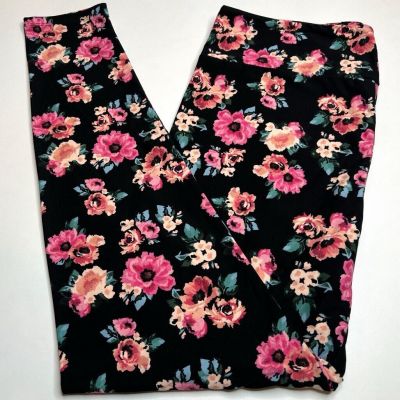 NEW LuLaRoe TC Leggings BLACK FLORAL Pink Peach Turquoise Green COLORFUL GARDEN