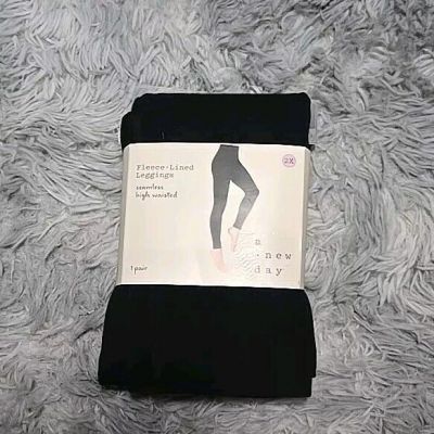 A New Day Women's Fleece-Lined Leggings Size 2X Seamless High Waisted Black NWT