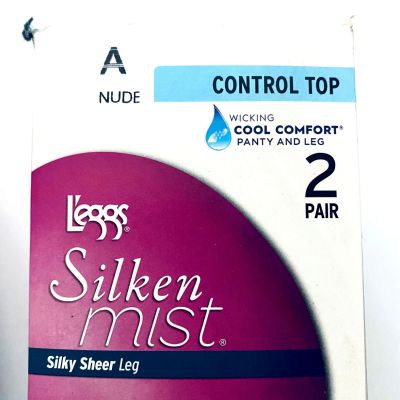 Legg Silken Mist Control Top Pantyhose - Nude or Jet Black - Size A - 2 pr