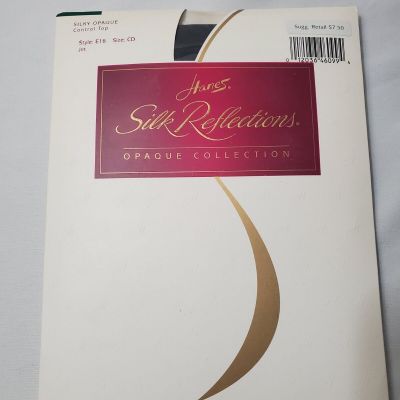 Hanes Silk Reflections Silky Opaque Pantyhose Size CD Jet Black Control Top New