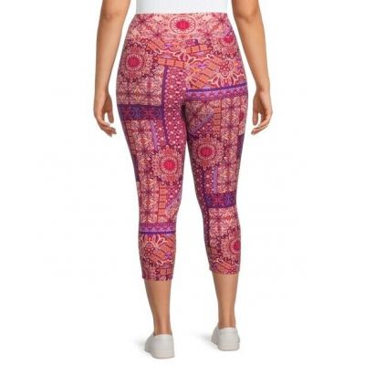 Terra & Sky~ NEW?Woman's PLUS Capri legging's size 1X~purple/peach/pink floral