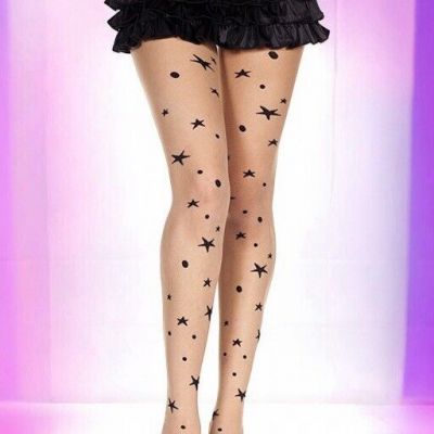 Beige Black Star Print Sheer Pantyhose Tights Olivia Rodrigo Star Tights