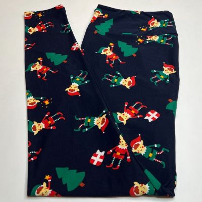 NEW Lularoe TC2 Leggings BLUE Christmas ELF Star BELL Gift Tree WINTER Holiday