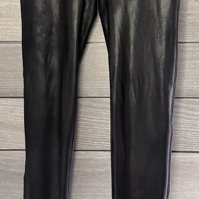 SPANX FAUX LEATHER BLACK LEGGING~Large~High rise waist. Shiny finish.