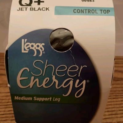 Leggs Sheer Energy Pantyhose Control Top Sheer Toe #90983 Size Q Plus -Black NIB