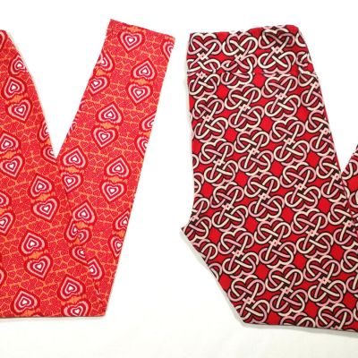 LuLaRoe Tall & Curvy TC Leggings Valentines Day Linked Infinity Hearts Lot of 2