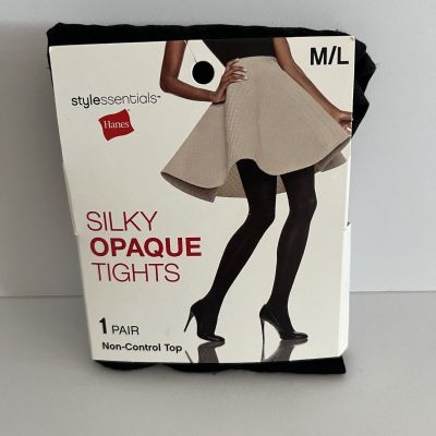 ???? Hanes Silky Opaque Tights 1 Pair Non-Control Top Black Size MED/L