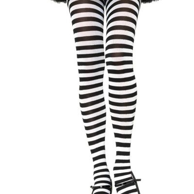 Leg Avenue 7100 Women's Black & White Striped Nylon Hosiery Tights - One Size