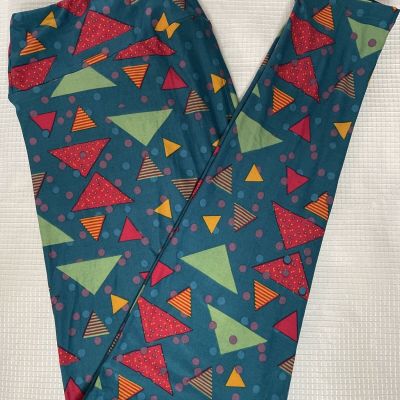 New Womans LuLaRoe Teal Green Sage Mustard Maroon Triangle Pattern Leggings TC